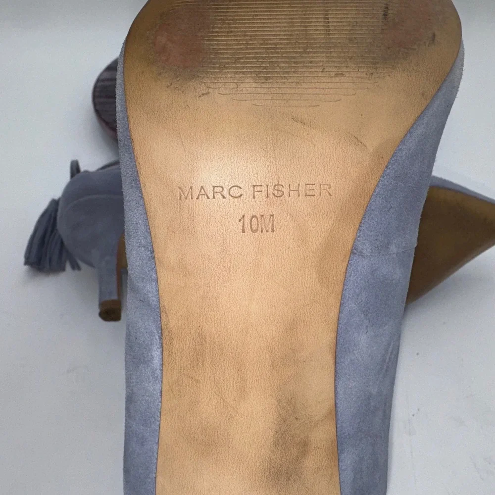 Marc Fisher Pumps Womens 10 Tammye Tassel Heels‎ Blue Suede Pointed Toe Shoes